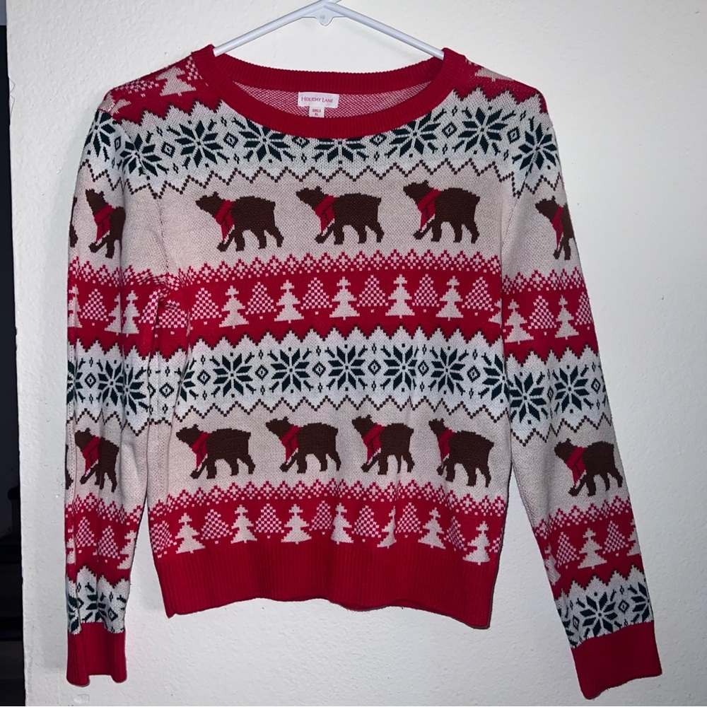 Holiday Lane Big Girls Santa Bear Sweater